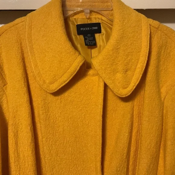 Yellow Tweed Wool 7/8 Length Sleeve Collard Coat Jacket Size US 16 - Picture 3 of 10